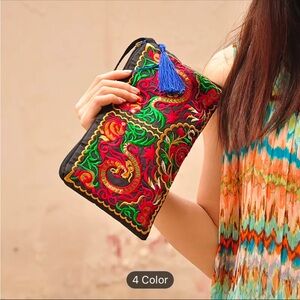 Vibrant Embroidered Clutch with Floral Patterns